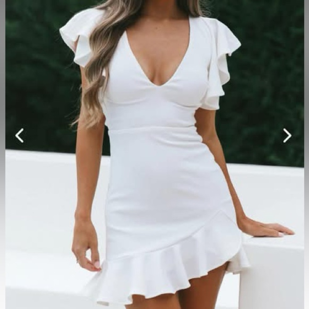 Selfie Leslie White V Cut Dress